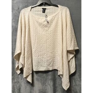 Theory Cashmere Sweater P/S Ivory Cable Knit Poncho Cape Crop Soft Luxury NWT